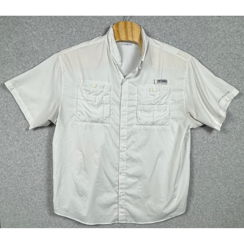 Columbia Fishing Shirt Mens XXL White PFG Short Sleeve Buttton UpVentilated